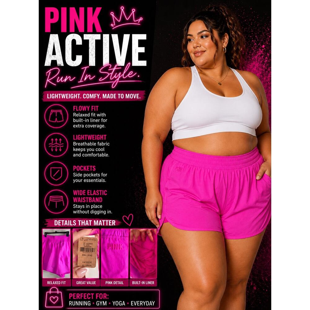 NWT Size XXL Victoria’s Secret PINK Neon Pink Athletic Running Shorts XXL NWT